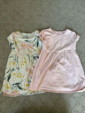 Old Navy Pink Solid and Floral Short-Sleeve Dress Two-Pack